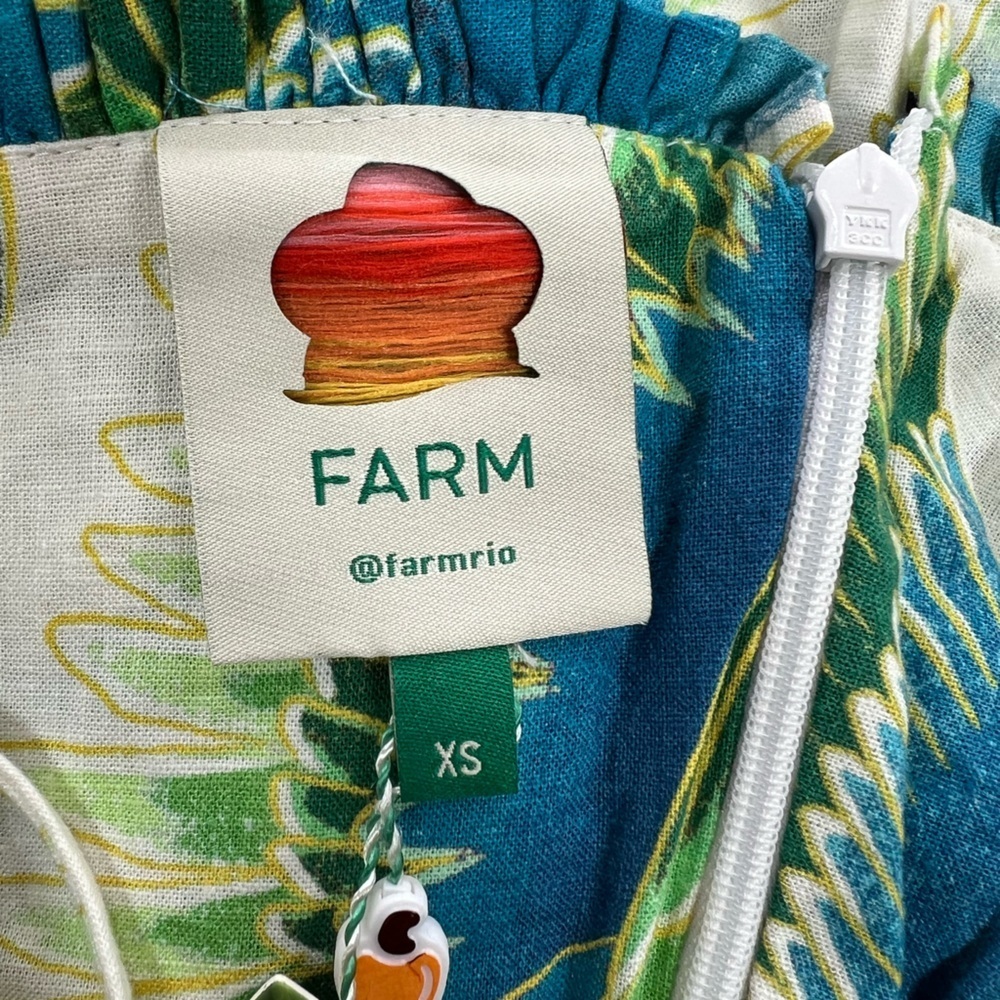FARM Rio NWT Araras Parrot Print Smocked Linen Relaxed Fit White Jumpsuit, XS - Picture 8 of 14
